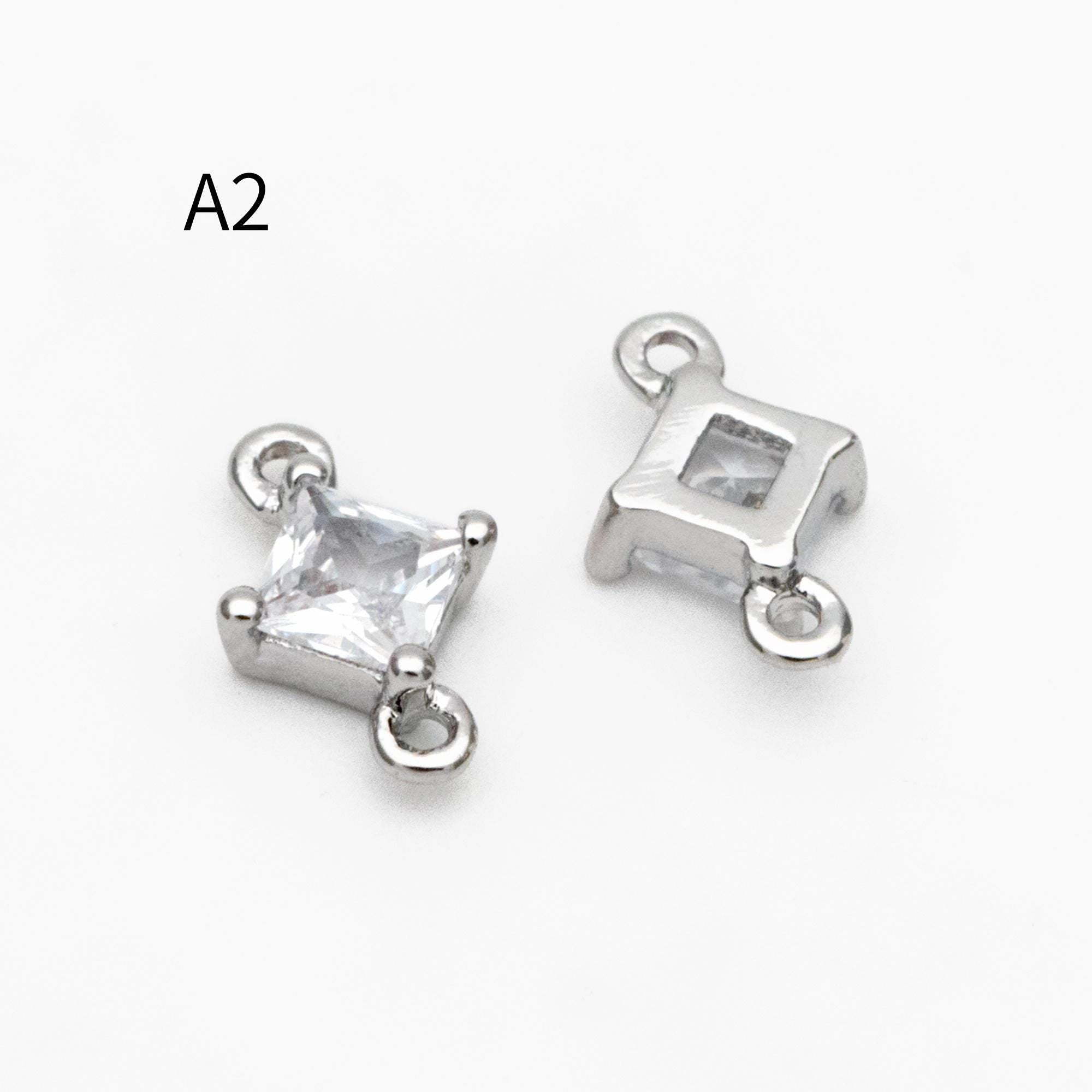 10pcs CZ Pave Rhombus Charm Connectors , Real Gold/ Rhodium plated Brass, Square Geometric Charm Pendants (GB-503)